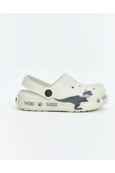 SHOUGO Beige Dinosaur Printed trex Boys Beach Sandals Slippers with non-slip soles