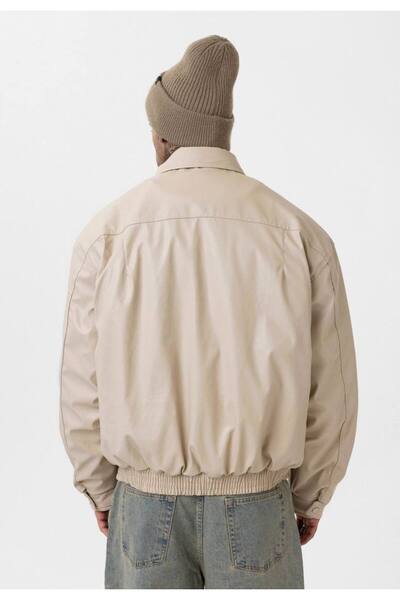 İLKCET MODA Vintage Unisex Κρεμ Μπουφάν με μανίκια με μπαλόνι