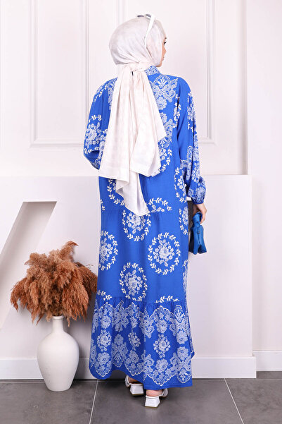 İmajButik Φόρεμα Viscon με μπλε σχέδιο Saks