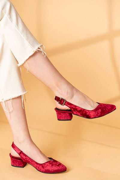 Hayalimdeki Ayakkabı Valentina Burgundy Velvet High Heels
