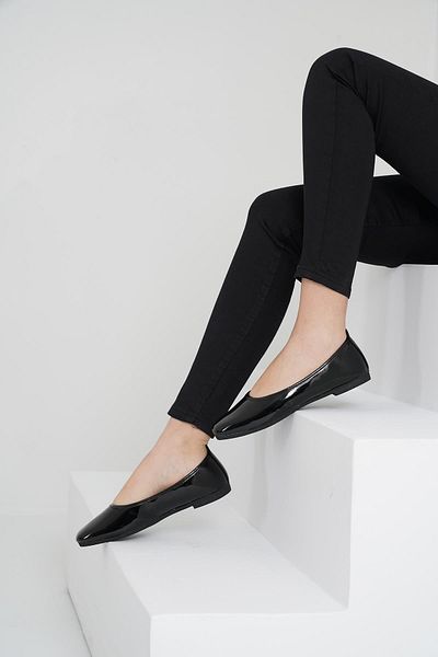 Beyond Women's Black Patent Leather Daily Low Heeled Comfortable Ballerinas Byndmrj01