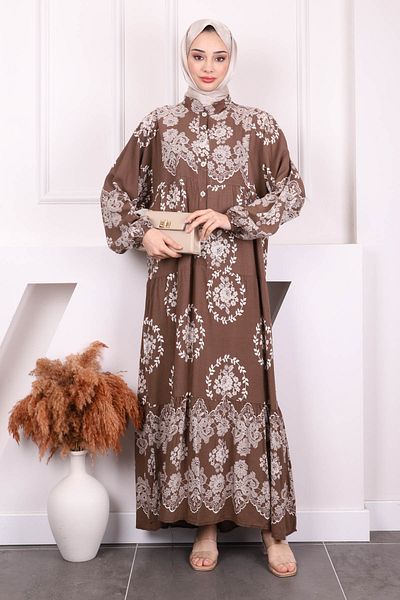 İmajButik Φόρεμα Viscon με μισό κουμπί με μαύρισμα σχέδιο