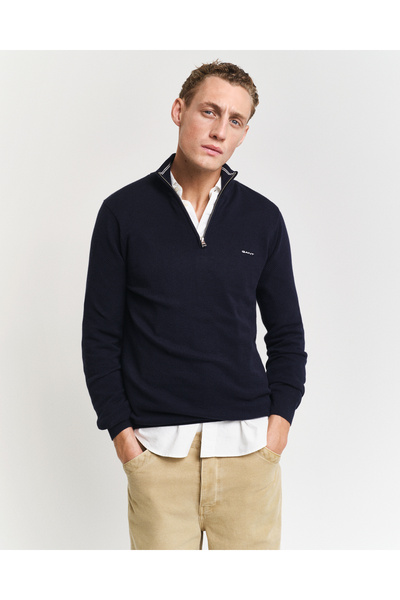 Gant Erkek Lacivert Regular Fit Yarım Fermuarlı Kazak