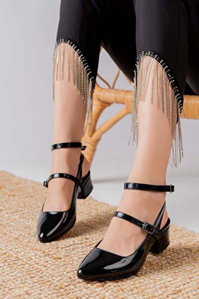 Hayalimdeki Ayakkabı حذاء نسائي من الجلد الأسود اللامع بكعب منخفض من نيتا