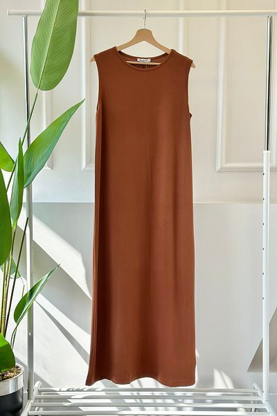 İmajButik Καφέ Modal Αμάνικο Εσωτερικό Φόρεμα