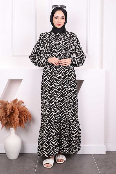 İmajButik Φόρεμα Viscon με μαύρη φούστα με σχέδια