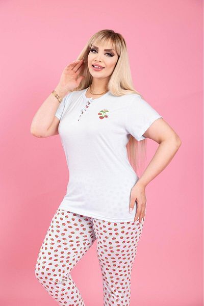 MEBA Set de pijamale pentru mamă, din bumbac pieptănat, cu mâneci scurte, cu nasturi, cu rever, mărime mare