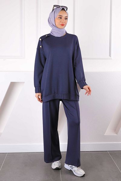 İmajButik Anthracite Buttoned Shoulder Tunic Trousers Modal Suit