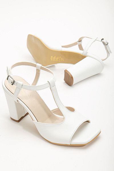 Hayalimdeki Ayakkabı Entela Heeled White Leather Blunt Toe Women's Shoes