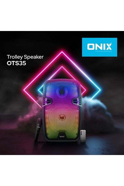 onix مكبر صوت محمول 800 وات (PMPO)، ميكروفون سلكي وجهاز تحكم عن بعد مع إضاءة LED