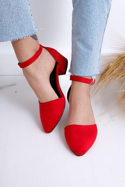 Hayalimdeki Ayakkabı Red Suede Dary Heeled Shoes