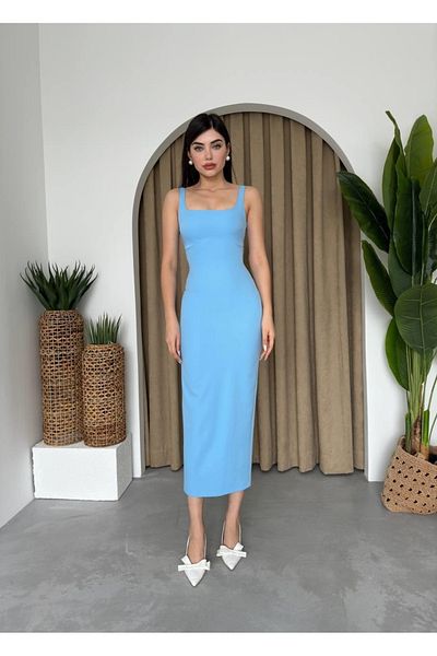 JANES Rochie Calliope cu decolteu pătrat, lungime midi