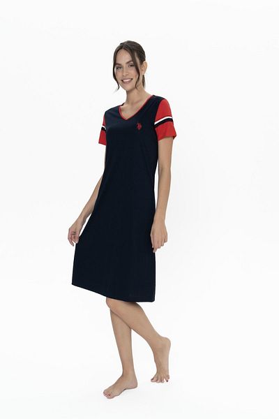 U.S. Polo Assn. U.S. Polo Assn. 20009 Women's Navy Blue Short Sleeve V-Neck Nightgown