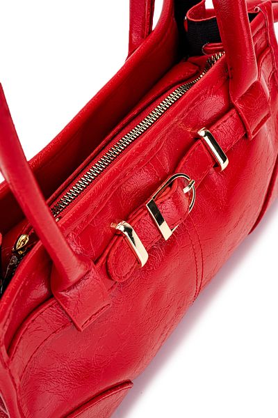 minebag Red Faux Leather Women's Shoulder Bag - Belt Detailed and Hairy