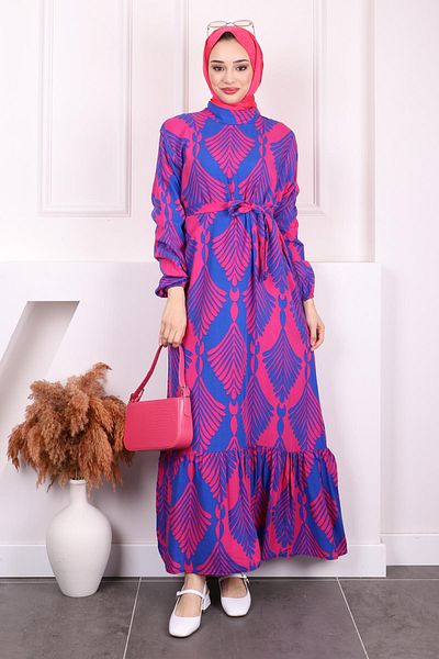 İmajButik Φούξια μοτίβο φούστα με στρώσεις Viscon φόρεμα