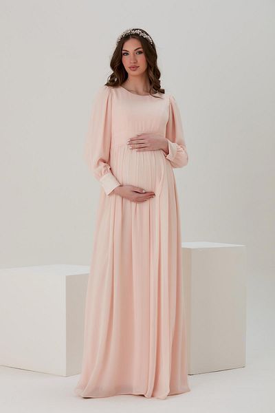 Işşıl A036-Pleated Belt Maternity Chiffon Evening Dress