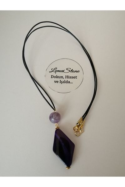 LemaStone Natural Stone Leather Necklace (Designed Using Aa Quality Agate Stone, Jade Stone, Ceint Stone.)