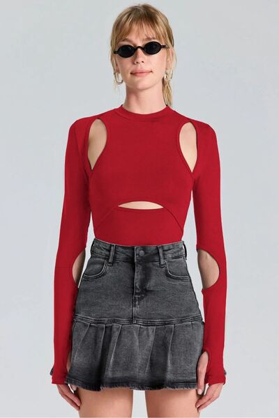 World Fashion Trends WFT5077 Bluză roșie cu detaliu de fereastră