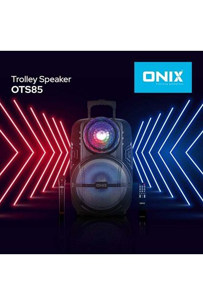 onix مكبر صوت محمول 55 وات، مايكروفون لاسلكي وجهاز تحكم عن بعد مع إضاءة LED