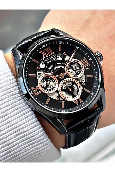 Ferrucci Functions Active Black Color 3 Atm Waterproof Leather Cord Men's Wrist Watch