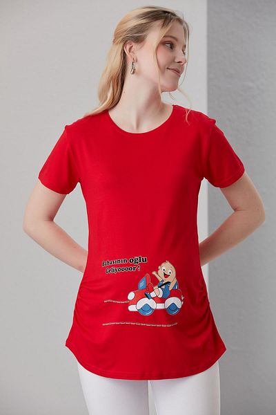 Işşıl 4474-Daddy's Son is Coming Viscose Pregnant Short Sleeve T-shirt