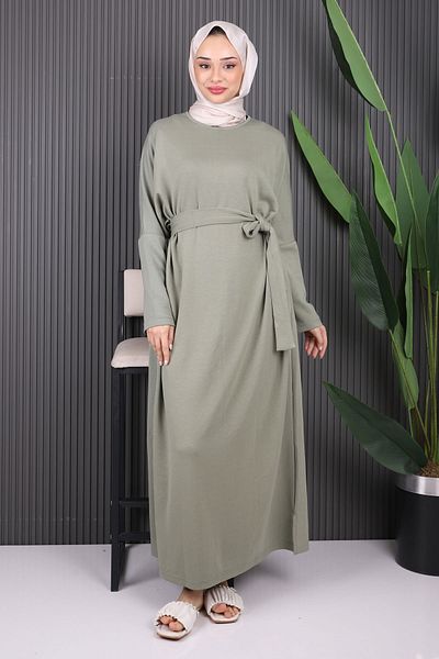 İmajButik Χακί φόρεμα με ζώνη με νυχτερίδα με μανίκια