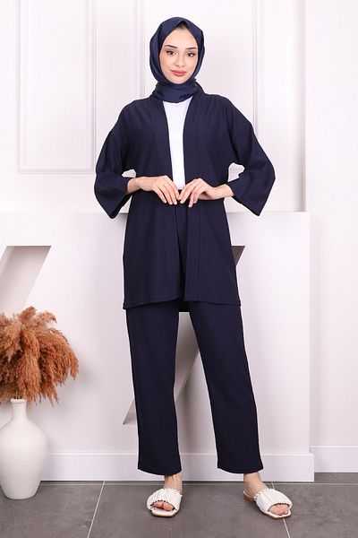 İmajButik Σετ παντελονιού Navy Blue Wrap Kimono