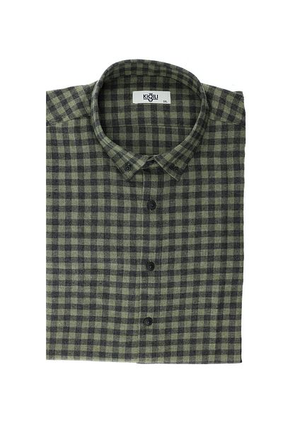 Kiğılı Plus Size Long Sleeve Plaid Cotton Easy-To-Iron Button Collar Lumberjack Shirt