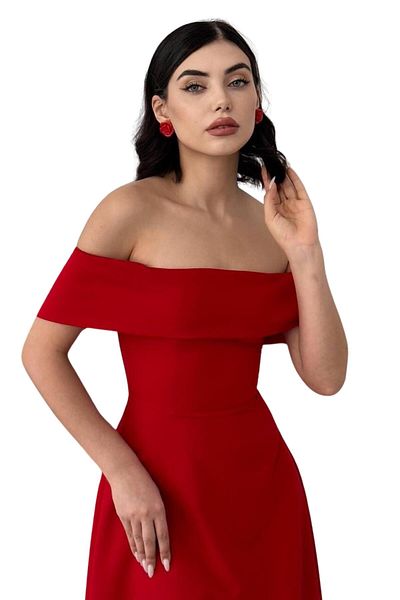 Moda Amore Women Evening Dress & Wedding & Wedding & Prom Dress - Midi Length 167 Madonna Collar Atlas Fabric