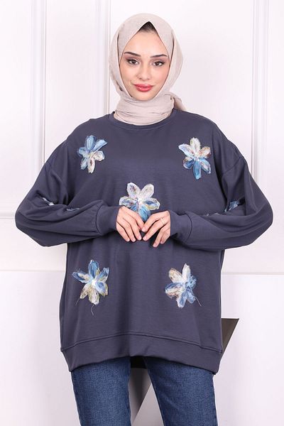 İmajButik Καπνιστό Floral Modal Sweat