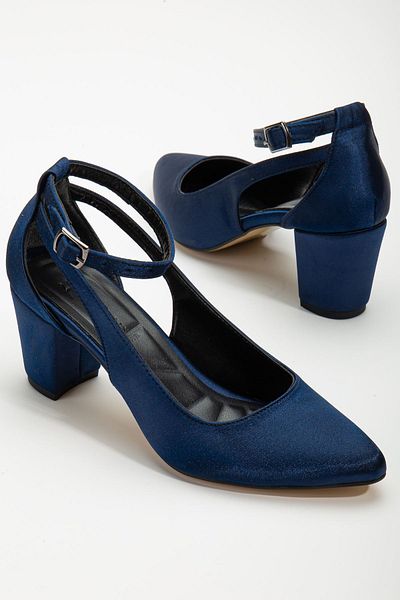Hayalimdeki Ayakkabı Hero Heeled Navy Blue Satin Women's Shoes