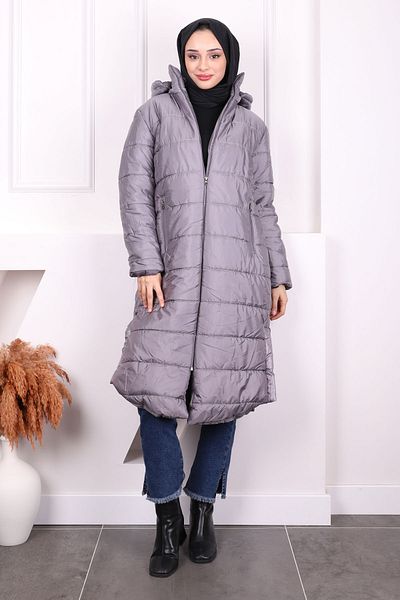 İmajButik Παλτό Hijab με καπνιστή κουκούλα με φερμουάρ
