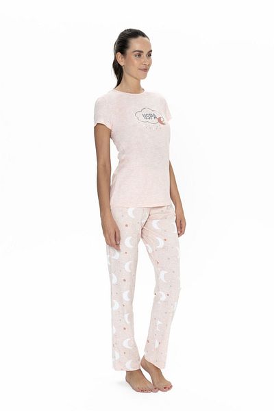 U.S. Polo Assn. Melange Pajama Set |   U.S. Polo Assn. |   Woman |   Pink |   Short Sleeve |   Semi-Closed Collar