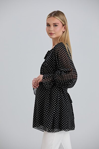 Işşıl IŞIL B066 - Maternity Chiffon Tunic, Tied Collar and Points