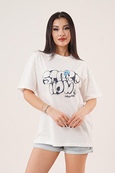 Hipo Trend تي شيرت أبيض أساسي مطبوع من الخلف والأمامي الآن