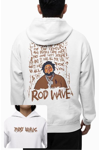 Fuddy Moda Oversize Rod Wave Back Printed Hooded Sweatshirt, Unisex Rapper Themed Hoodie
