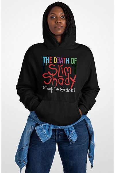 Fuddy Moda Oversize the Death of Slim Shady Printed Hooded Sweatshirt, Unisex Eminem Themed Hoodie