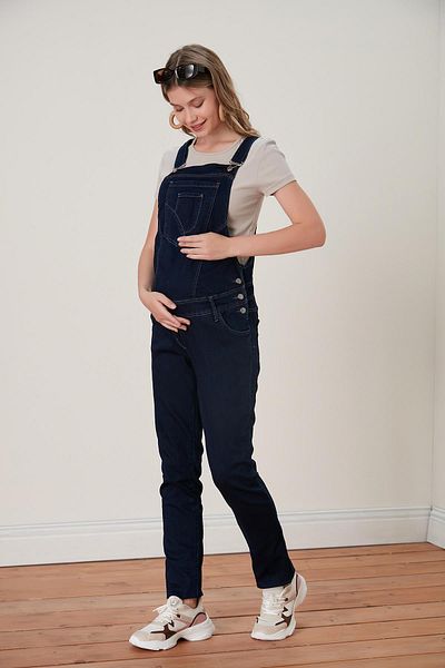 Işşıl 538-pipe Leg Comfortable Cut Blugi de maternitate flexibili Grădinar-salopetă