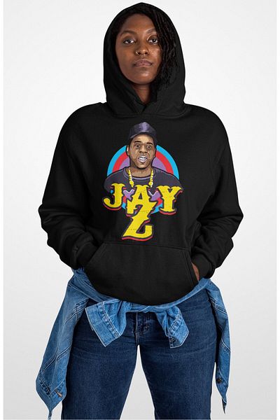 Fuddy Moda Unisex Rap Music Themed Oversize Jay Z Printed Hooded Sweatshirt