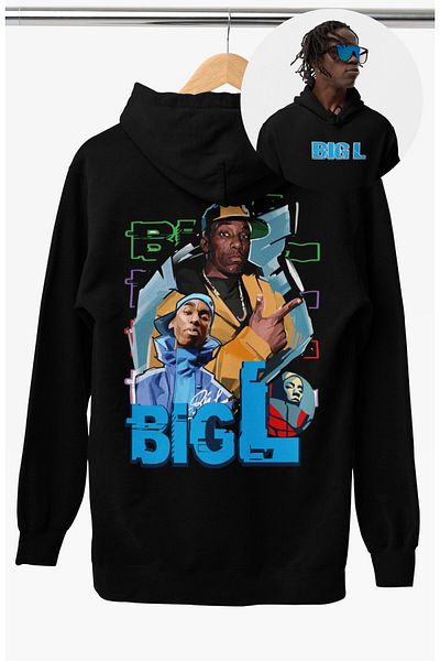Fuddy Moda Oversize Big L Back Printed Hooded Sweatshirt, Unisex Rapper Themed Hoodie