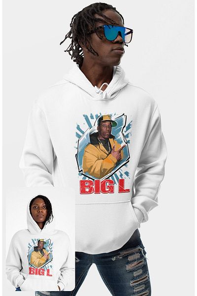 Fuddy Moda Oversize Big L Printed Hooded Sweatshirt, Unisex Rap Music Themed Hoodie