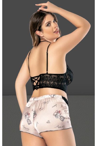 Cooqpoo White Xl-2Xl-3Xl-4Xl Size Black Drawstring Teddy Thin Strap Satin Nightgown Suit