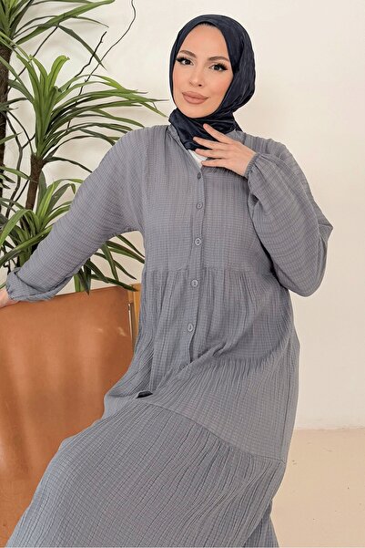 Bestenur Selur V-Neck Dress 1360 - Gray