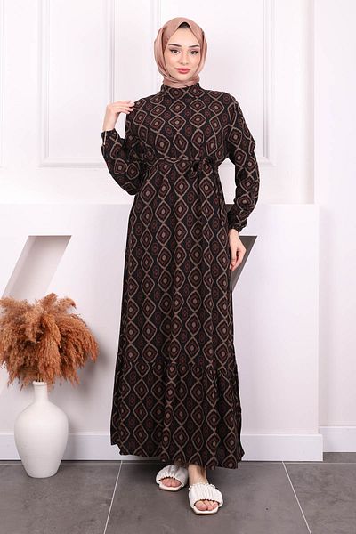 İmajButik Φούστα με καφέ σχέδιο με στρώσεις Viscon φόρεμα