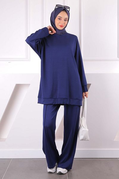 İmajButik طقم تونيك بأزرار كتف باللون الأزرق الداكن مع بنطال