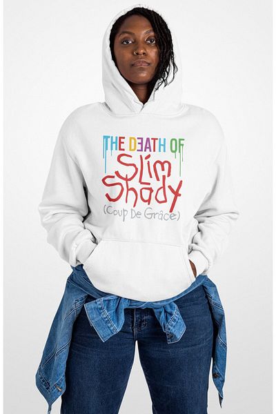 Fuddy Moda Oversize the Death of Slim Shady Printed Hooded Sweatshirt, Unisex Eminem Themed Hoodie