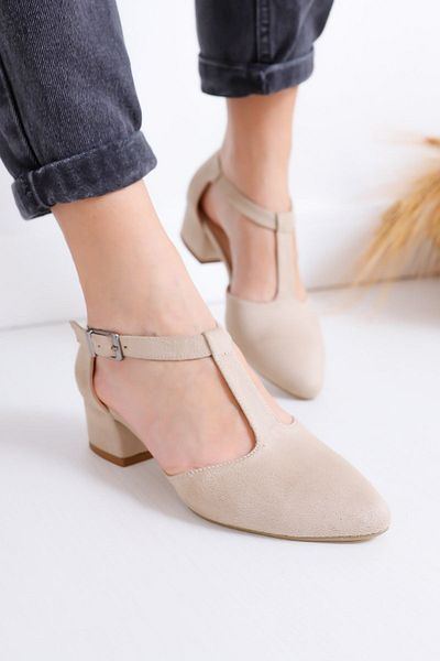 Hayalimdeki Ayakkabı Pantofi cu toc Jane Skin Color Suede