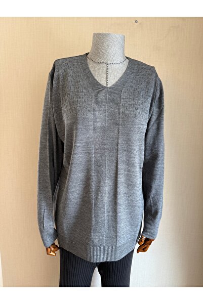 TEK Μπλούζα TEKTRİKO Μπροστινή Ριμπ με λαιμόκοψη V / Ανθρακί