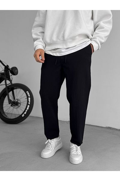 BYBASICMAN Black Textured Basic Cotton Trousers Res-1077