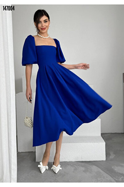 JANES Жіноче плаття міді з повітряним рукавом з червоною спідницею елегантний і обтягуючий дизайн